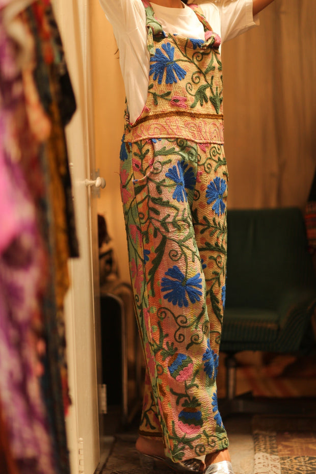 FREYA EMBROIDERED KANTHA JUMPSUIT GREENHOUSE - sustainably made MOMO NEW YORK sustainable clothing, embroidered slow fashion