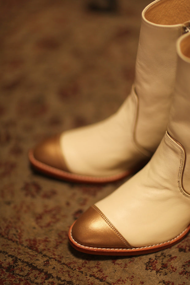 GOLD CAP CREAM BOOTS REYAL - sustainably made MOMO NEW YORK sustainable clothing, boots slow fashion