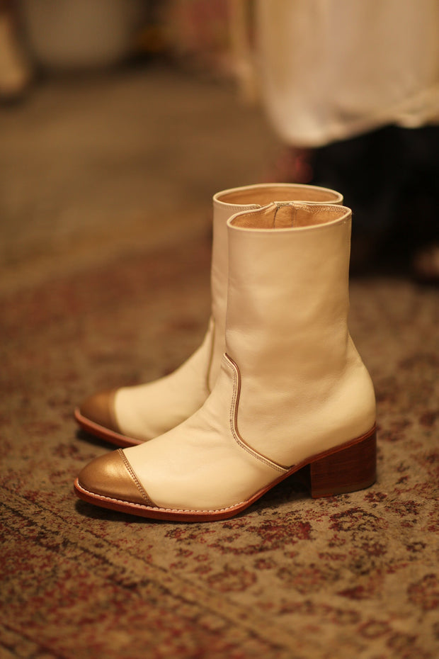 GOLD CAP CREAM BOOTS REYAL - sustainably made MOMO NEW YORK sustainable clothing, boots slow fashion