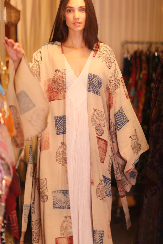 HAND LOOM COTTON HAND BLOCK PRINT KOMONO PINA RARA - sustainably made MOMO NEW YORK sustainable clothing, kimono slow fashion