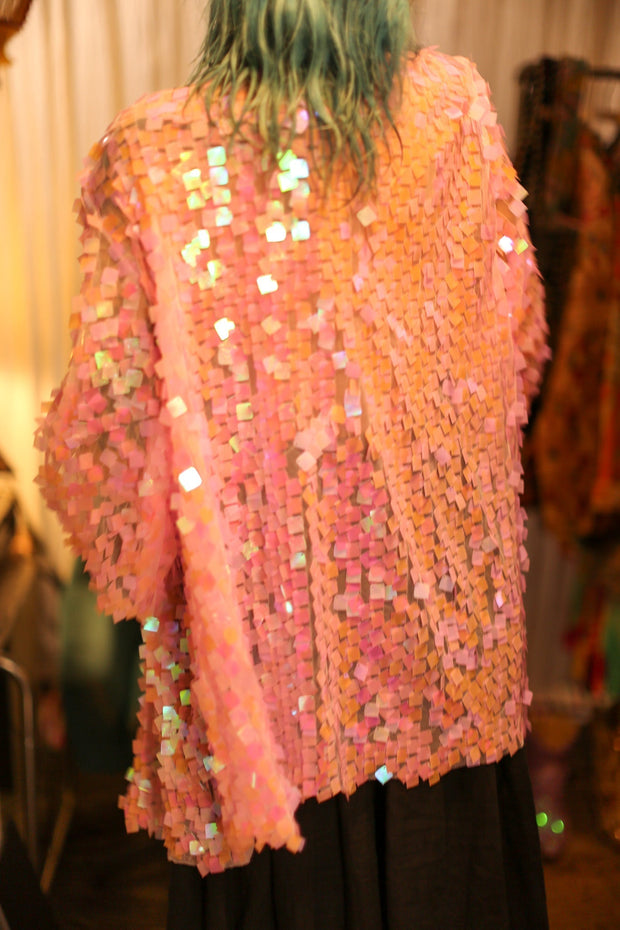 LIGHT PINK SHORT GLITTER KIMONO WITT - sustainably made MOMO NEW YORK sustainable clothing, bestseller slow fashion