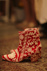 RED EMBROIDERED BOOTS ELLA - sustainably made MOMO NEW YORK sustainable clothing, boots slow fashion