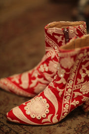 RED EMBROIDERED BOOTS ELLA - sustainably made MOMO NEW YORK sustainable clothing, boots slow fashion